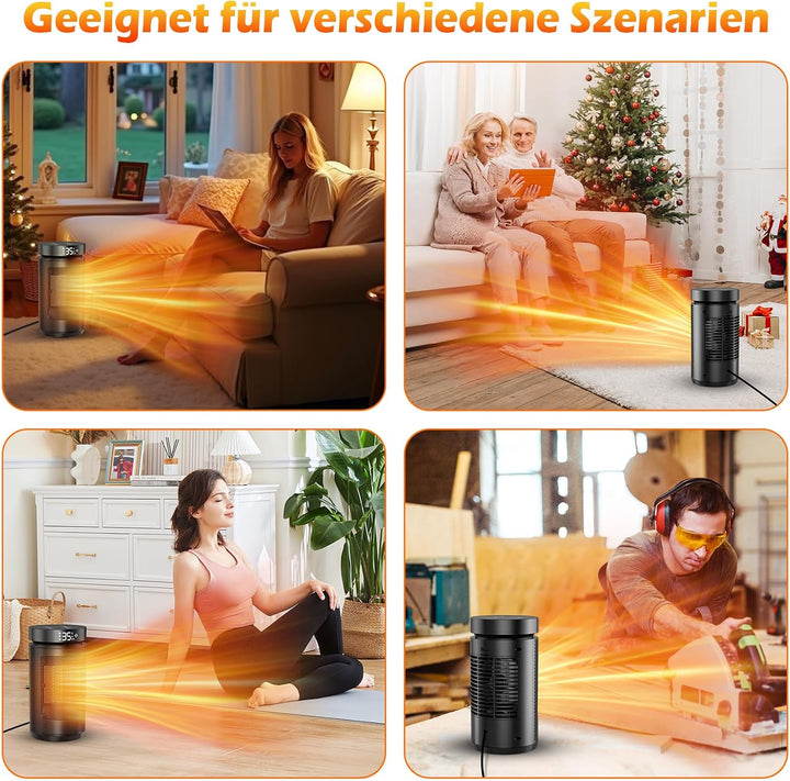 Effizienter Energiesparender Heizlüfter, 1500W PTC Keramik, nur 34 dB leise! Mit Thermostat, 12 Std.
