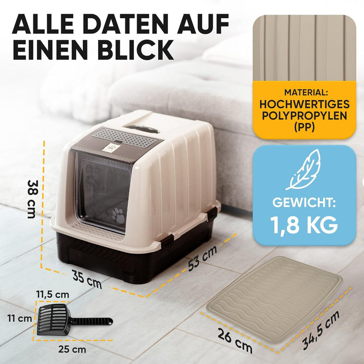 CROPLAS Katzenklo mit Deckel und Aktivkohlefilter + [ Katzenklo Matte ] + [ Katzenklo Schaufel ] - K