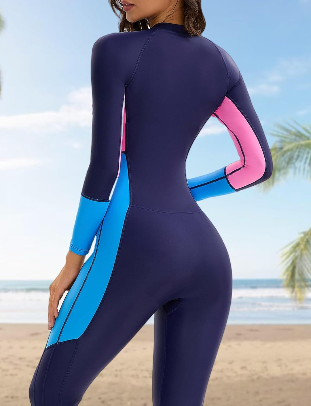 Rash Guard Damen Sonnen-Schutz Lange Beine und Arme Ganzkörper Badeanzug Reissverschluss Schwimmanzu