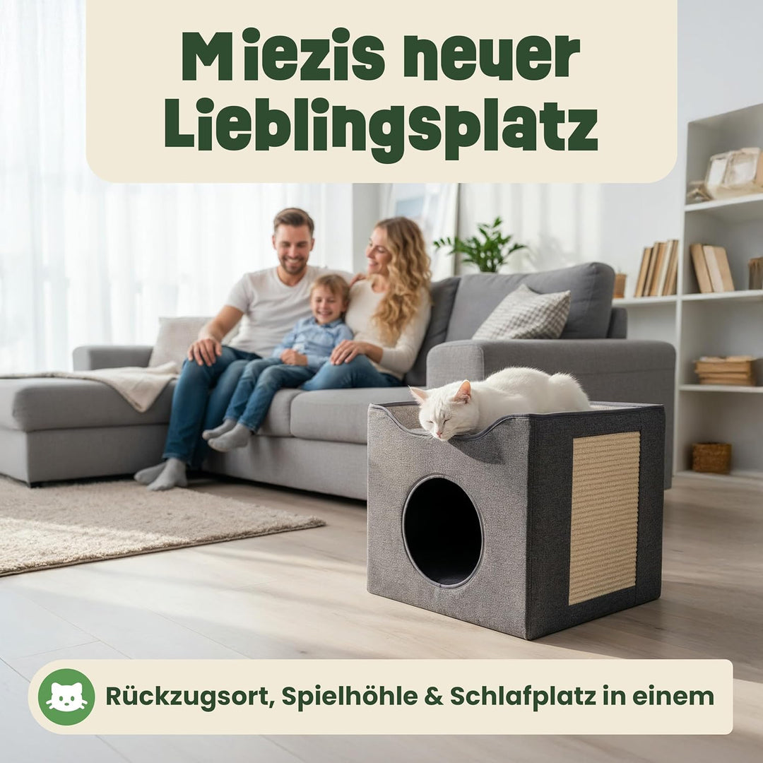 zooprinz katzenhöhle cat cave – kuschelhöhle für Katzen & grosse Katze, warmes katzenbett beige mit