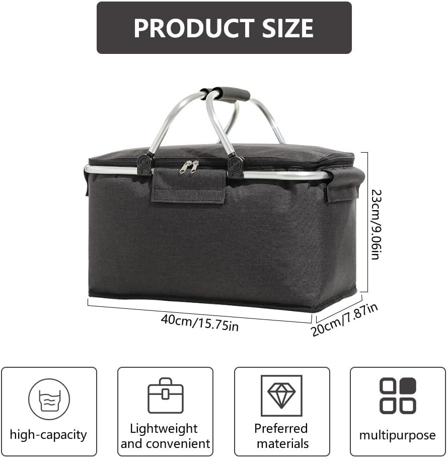 ZOYDP Einkaufskorb Faltbar 18L, Thermo Einkaufskorb als Picknickkorb，Einkaufskorb mit Deckel, Alumin