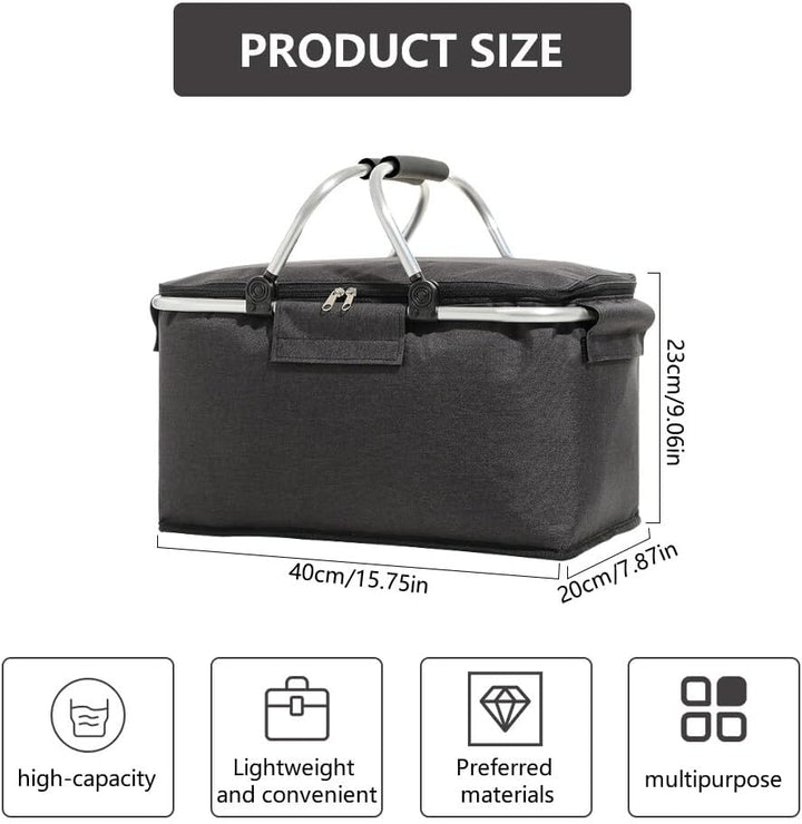 ZOYDP Einkaufskorb Faltbar 18L, Thermo Einkaufskorb als Picknickkorb，Einkaufskorb mit Deckel, Alumin
