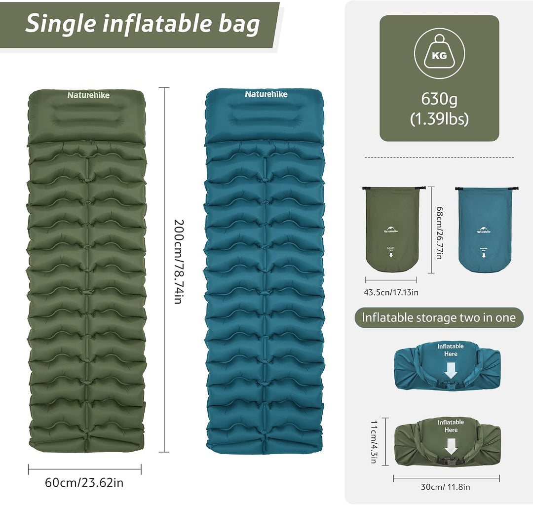 Naturehike Isomatte Camping, Ultraleicht Camping Luftmatratze mit Luftpumpe, 9.5cm Dick Matratze ist