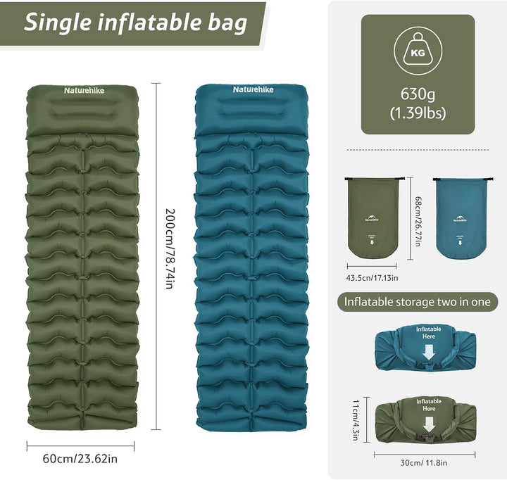 Naturehike Isomatte Camping, Ultraleicht Camping Luftmatratze mit Luftpumpe, 9.5cm Dick Matratze ist