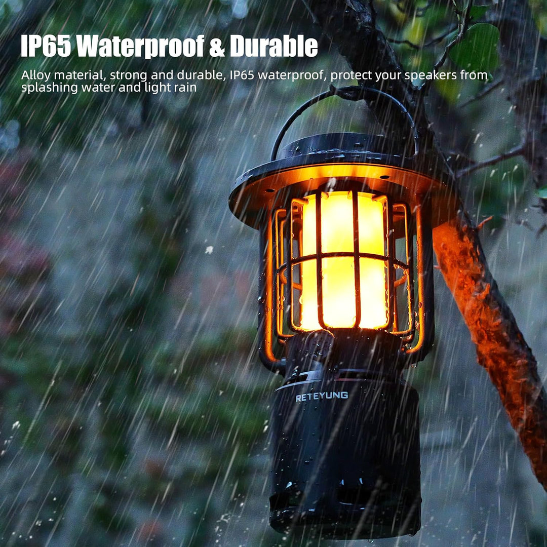 RETEYUNG Outdoor Bluetooth-Lautsprecher mit Flammenlicht,IP65 Wasserdichte Campinglampe,3 Beleuchtun