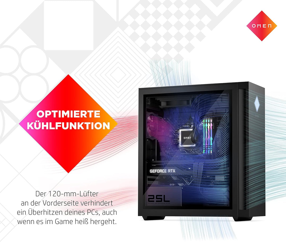 HP OMEN 25L Gaming Desktop, Intel Core i7-14700F, 16 GB DDR5 RAM, 1 TB SSD, NVIDIA GeForce RTX 4070