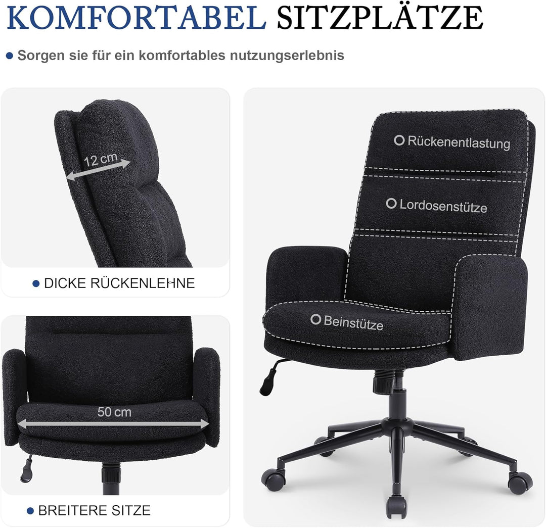 Nusetx Schreibtischstuhl, Bürostuhl aus Kunstpelz, Schminktisch Stuhl, Höhenverstellbar Drehstuhl, E