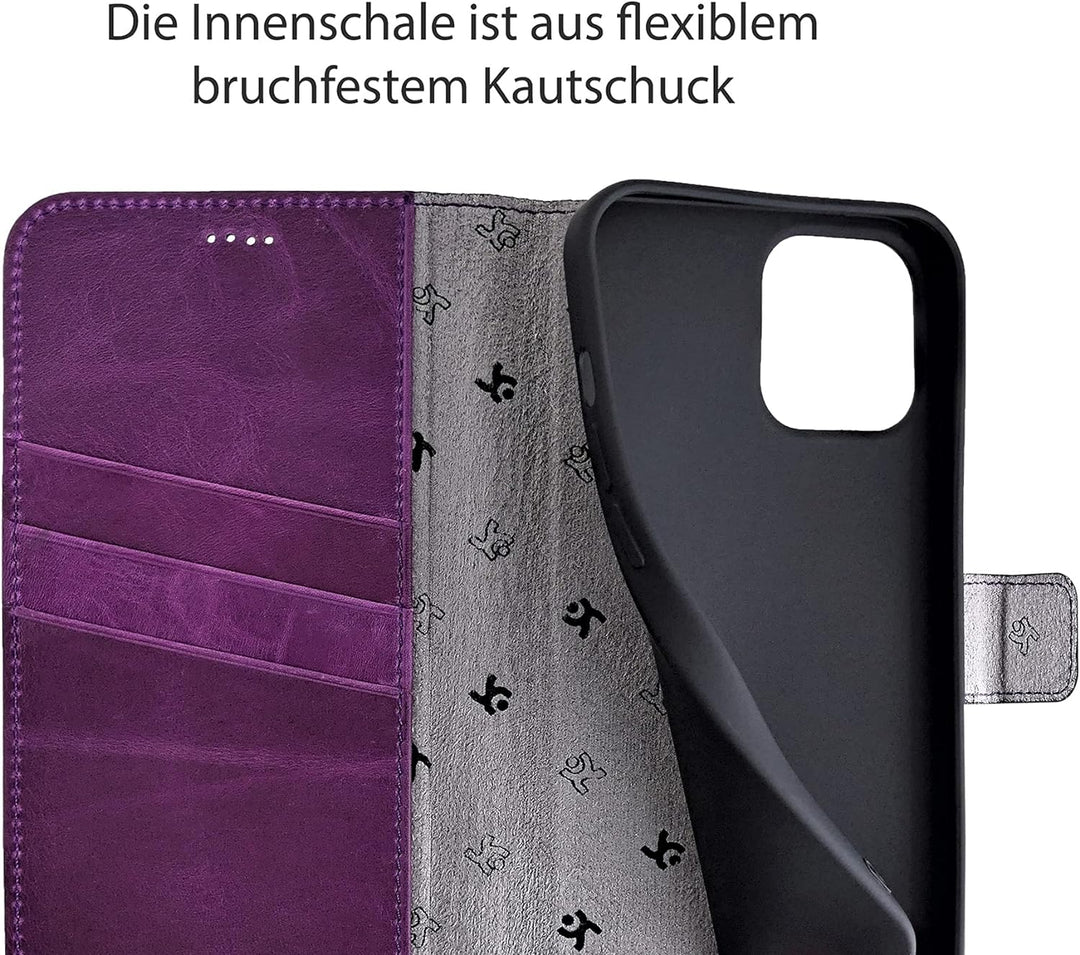 Suncase Book-Style Hülle kompatibel mit iPhone 12 (6.1") Leder Tasche (Slim-Fit) Lederhülle Handytas