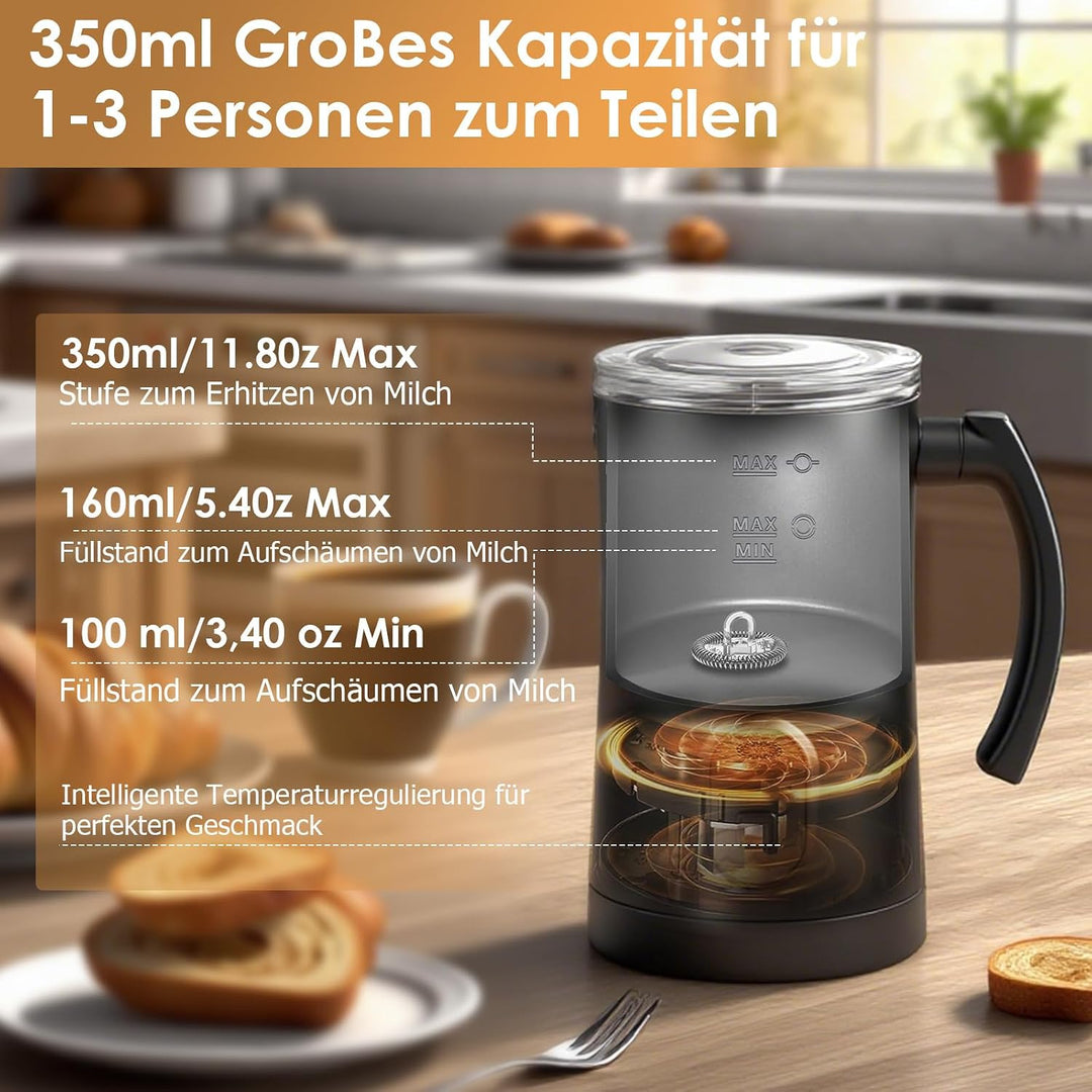 Dreamhigh® 400W Milchaufschäumer Elektrisch, 350ml Milchaufschäumer Edelstahl, Leicht zu reinigen, 4