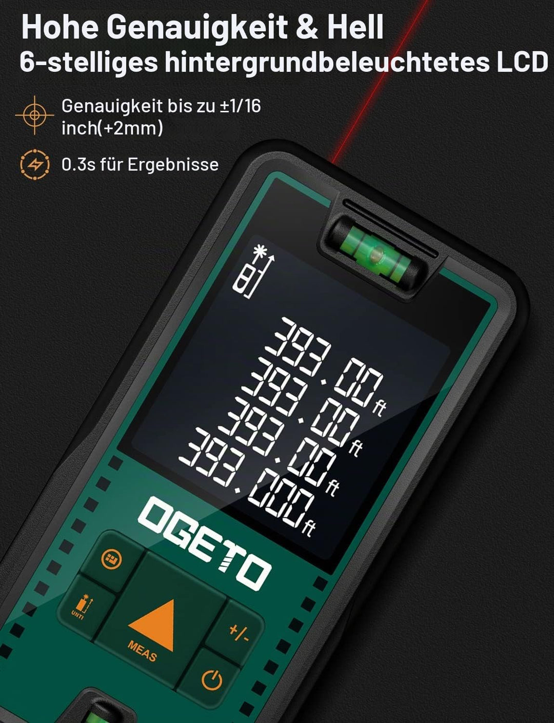 Laser Entfernungsmesser, OGETO Laser Entfernungsmesser mit LCD Hintergrundbeleuchtung, 99 Datensätze