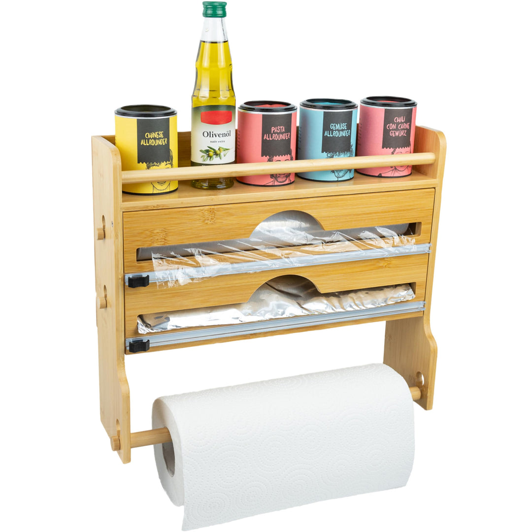 Küchenrollenhalter aus Holz [ohne Bohren] Wandrollenhalter für Küchenrolle, Alufolie &amp; Frischhaltefo