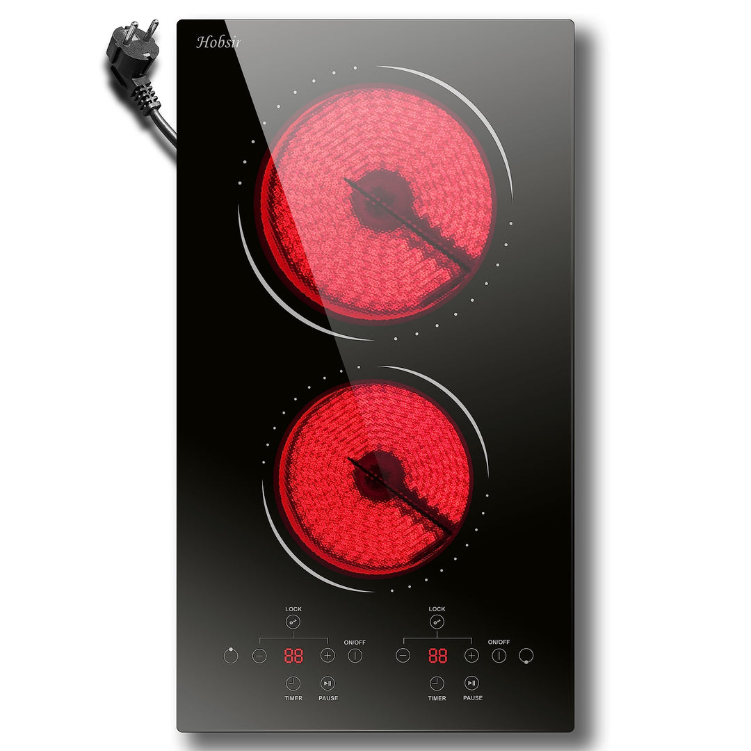 Glaskeramikkochfeld 2 Zonen mit Stecker, Hobsir Einbau Kochfelder 30cm, 3000W, Touch-Steuerung, Dopp