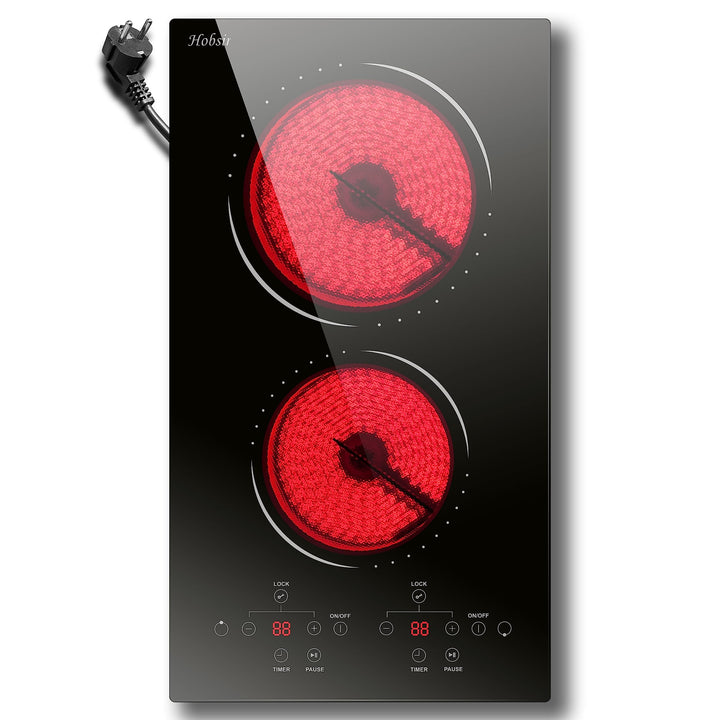Glaskeramikkochfeld 2 Zonen mit Stecker, Hobsir Einbau Kochfelder 30cm, 3000W, Touch-Steuerung, Dopp