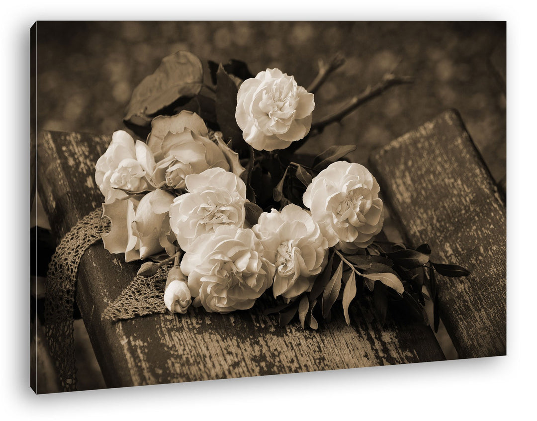 deyoli Rosafarbene Rosen Format: 80x60 Effekt: Sepia als Leinwandbild, Motiv fertig gerahmt auf Echt