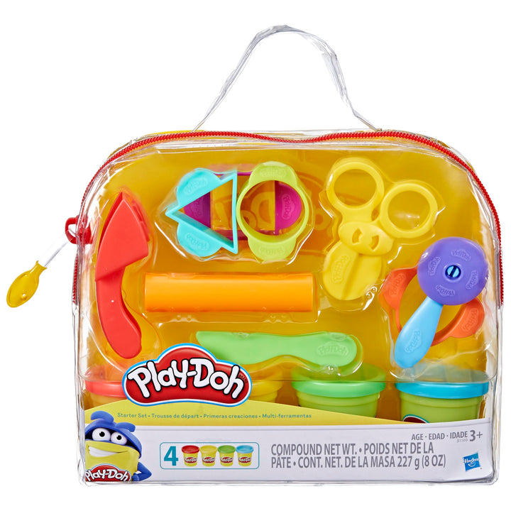 Play-Doh Starter Set, mit 4 Dosen zu je 56 Gramm und 9 Accessoires zum Schneiden und Formen, dazu Ta