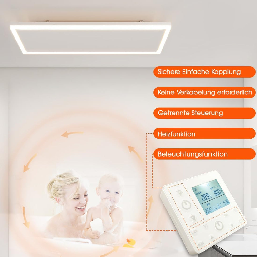 Infrarotheizung Deckenmontage 1190 Watt, Infrarot Deckenheizung mit LED Licht Beleuchtung, Infraroth