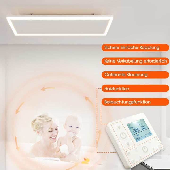 Infrarotheizung Deckenmontage 1190 Watt, Infrarot Deckenheizung mit LED Licht Beleuchtung, Infraroth