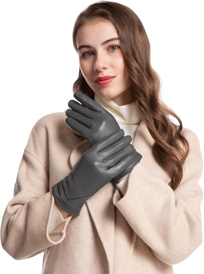 vislivin Touchscreen Handschuhe Damen Winter Lederhandschuhe Warme Leder SMS Handschuhe Grau M, Grau