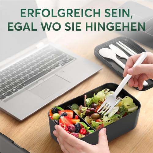 Umami Lunchbox Erwachsene, Verschachtelbar Auslaufsichere Bento Box mit 4 Bestecke & Fächern, Brotdo
