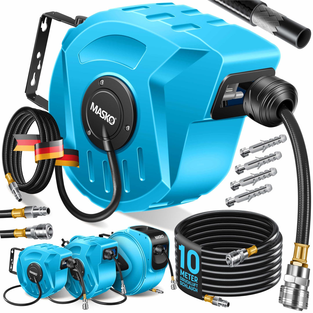 MASKO® Automatik Druckluftschlauch Aufroller 10m – Schlauchtrommel mit 1/4" Anschluss, Schlauchaufro