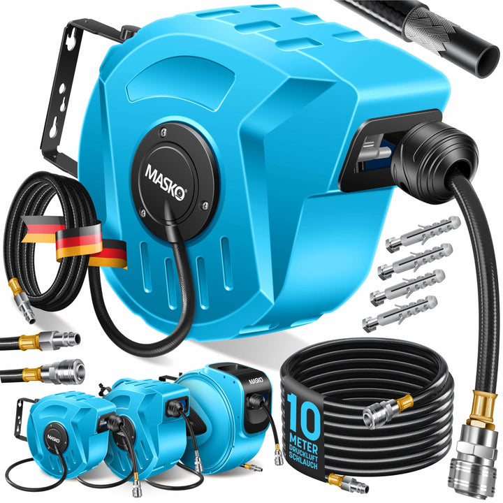 MASKO® Automatik Druckluftschlauch Aufroller 10m – Schlauchtrommel mit 1/4" Anschluss, Schlauchaufro
