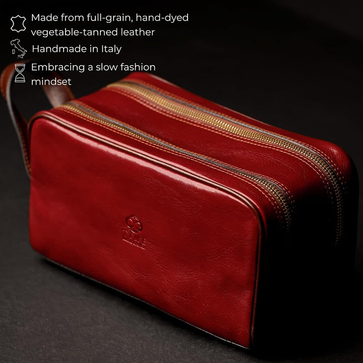 Kulturbeutel Leder Herren - Kosmetikbeutel - Waschtasche für Männer - 100% Echtleder - Hochwertige K