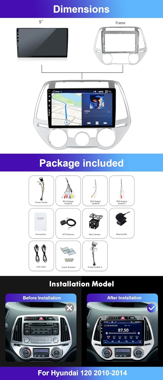 MISONDA Android 12 Autoradio Für Hyundai I20 2010-2014 Radio mit GPS Navi Carplay Android Auto DSP B