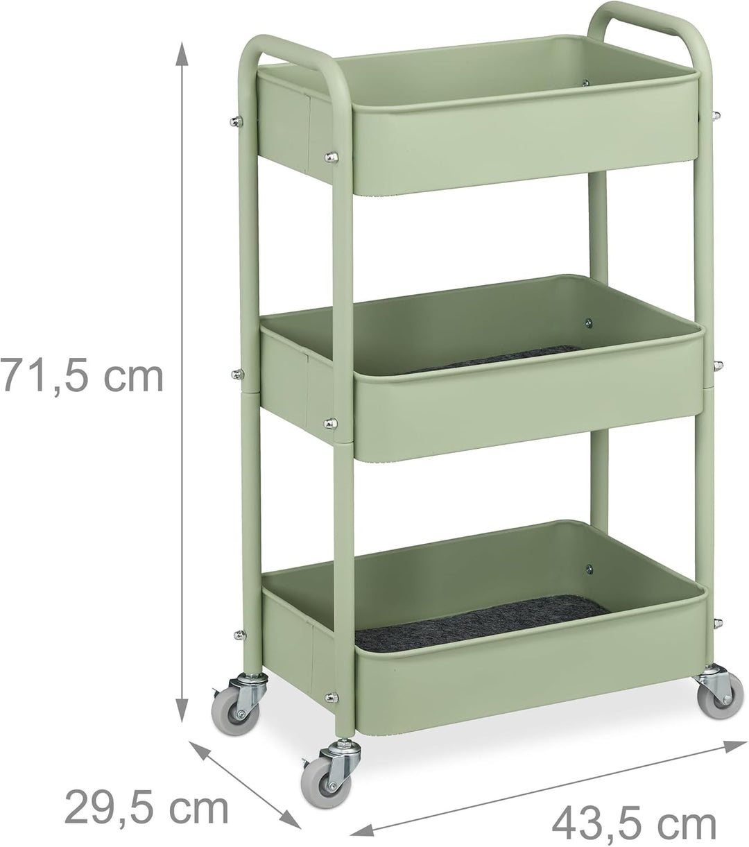 Relaxdays Rollwagen, 3 Etagen, Servierwagen, Küchenwagen Bad & Büro, Rollregal, 71,5x43,5x29,5 cm, B