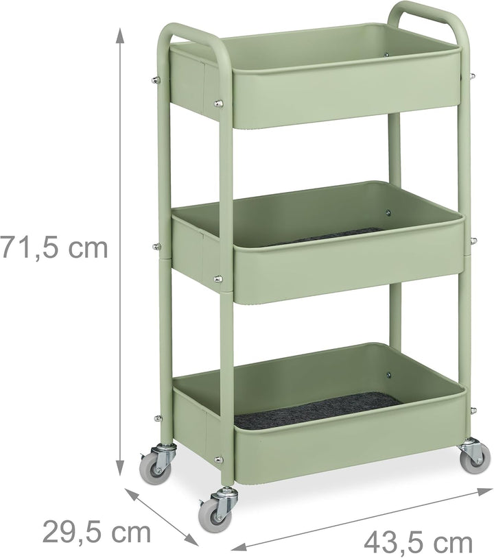 Relaxdays Rollwagen, 3 Etagen, Servierwagen, Küchenwagen Bad & Büro, Rollregal, 71,5x43,5x29,5 cm, B