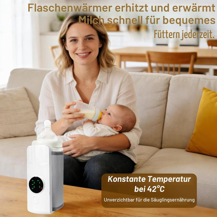 Flaschenwärmer Baby, Unterwegs Babyflaschen Wärmer mit LCD-Display USB-Ladung, 6-Temperaturstufen (3