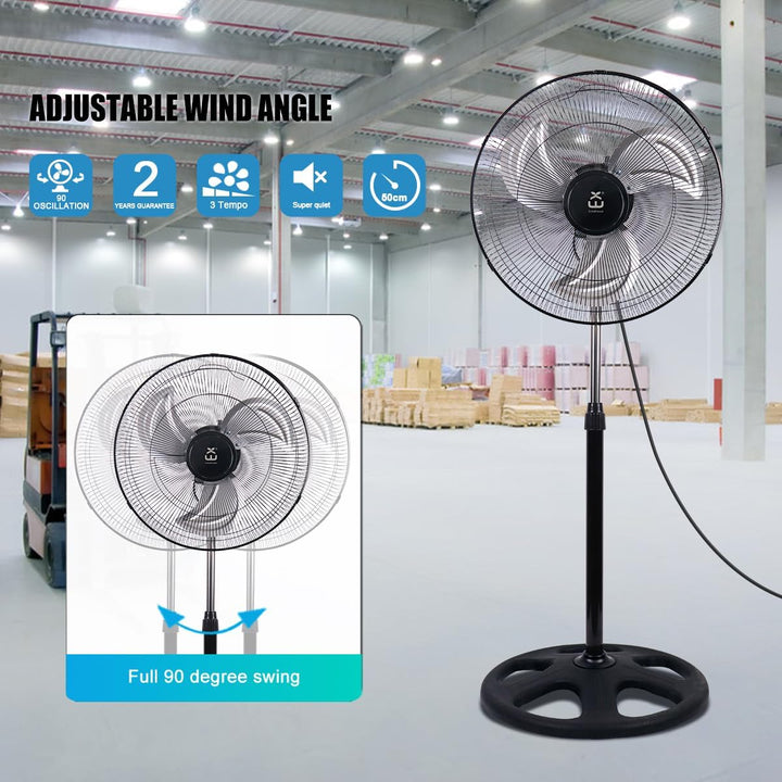 2 Stück Standventilator 50cm 3-in-1 Industrieventilator (Stand/Boden/Wand) mit U-Sockel, höhenverste