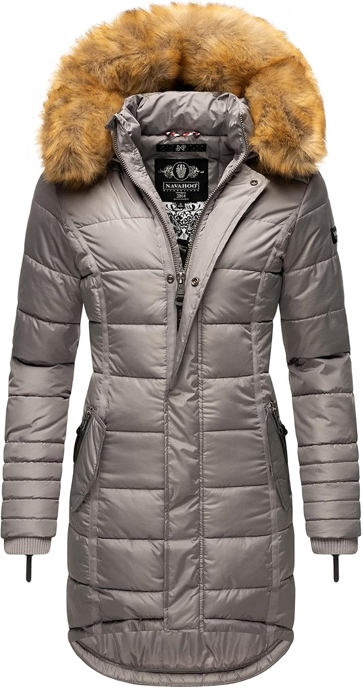 Navahoo Damen Warmer Winter Steppmantel Papaya XS-XXL S Zinc Grey, S Zinc Grey