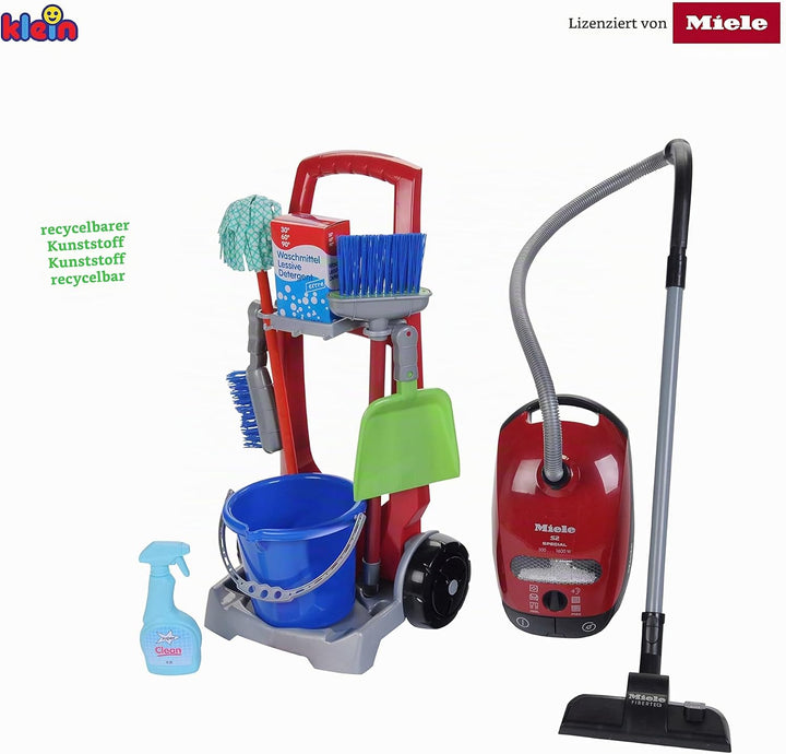 Theo Klein 6074 Putzwagen und Staubsauger I Kinder-Sauger im Miele-Design I Besenwagen inkl. Eimer,