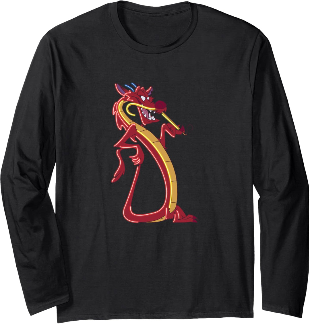Disney Mulan Mushu Neon Accent Portrait Langarmshirt