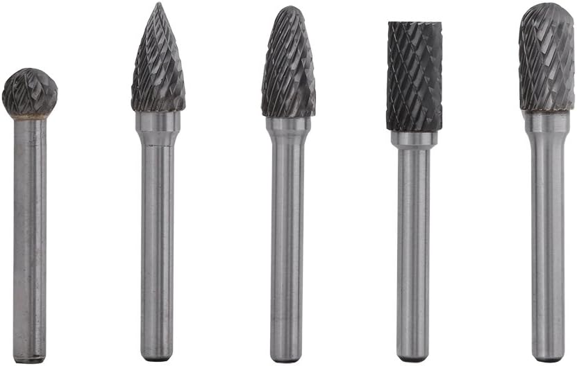 5Pcs 6mm Schaft Wolfram Stahl Rotary File Cutter Bits Doppelt Gestreift Schleifen Grat Kit 10mm Kopf