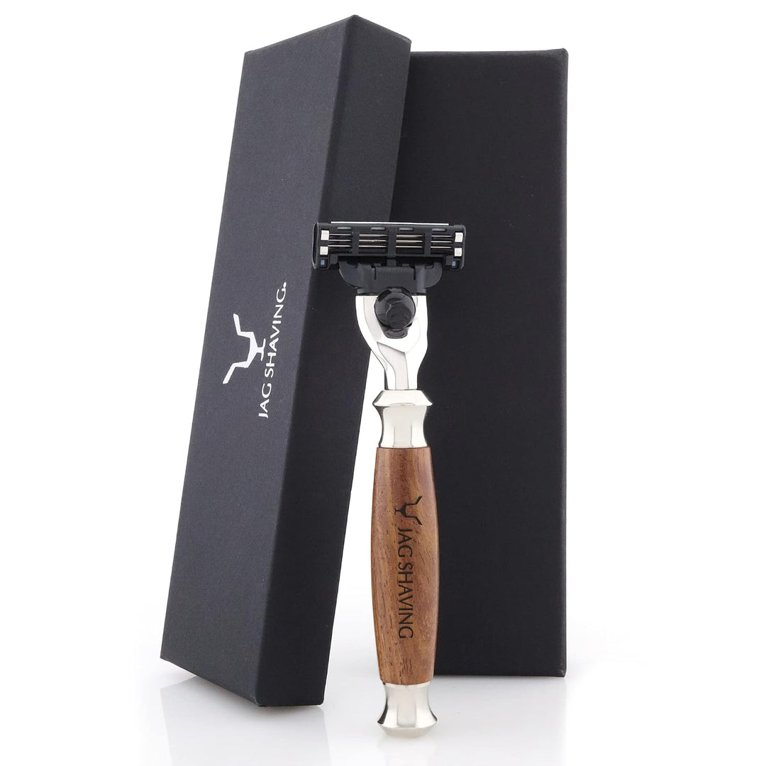 Jag Shaving Rasierset 4-in1 Rasierpinsel-Set – synthetisches Schwarz mit weisser Spitze – Rasiermess