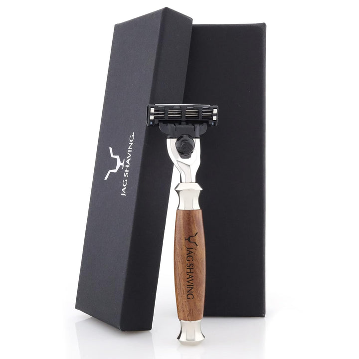 Jag Shaving Rasierset 4-in1 Rasierpinsel-Set – synthetisches Schwarz mit weisser Spitze – Rasiermess