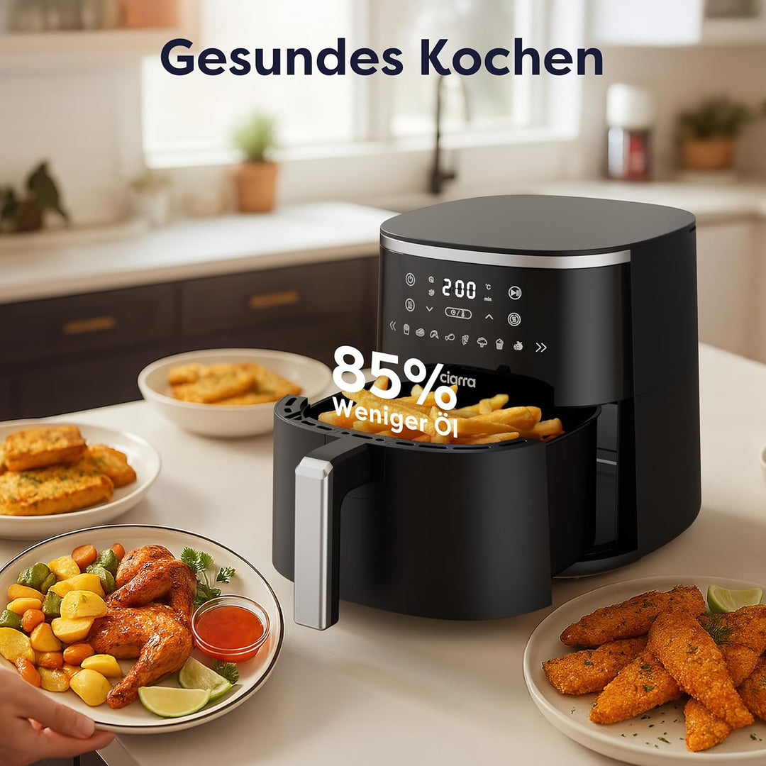CIARRA Heissluftfritteuse mit digitalem Touchpanel, 5 l, benötigt kein Öl, Heissluftfrittieren, extr