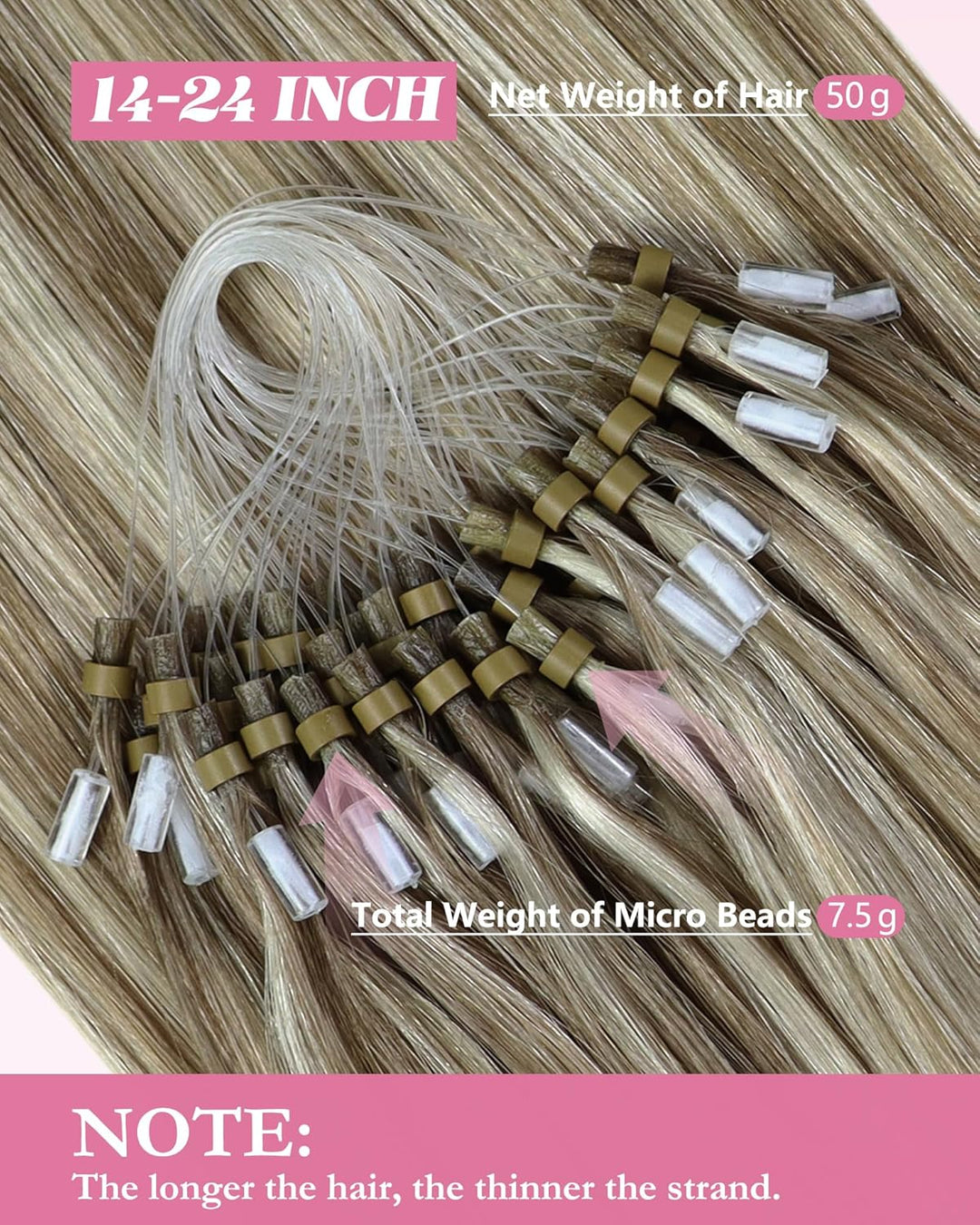 YoungSee Microring Extensions Echthaar Hellbraun Microring Extensions 60 cm Microring Hair Extension