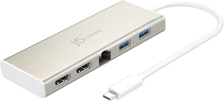 j5create USB-C Dual HDMI Hub - Typ C Dockingstation mit 2X HDMI, 2X USB 3.0, Ethernet, PD 60W Durchg