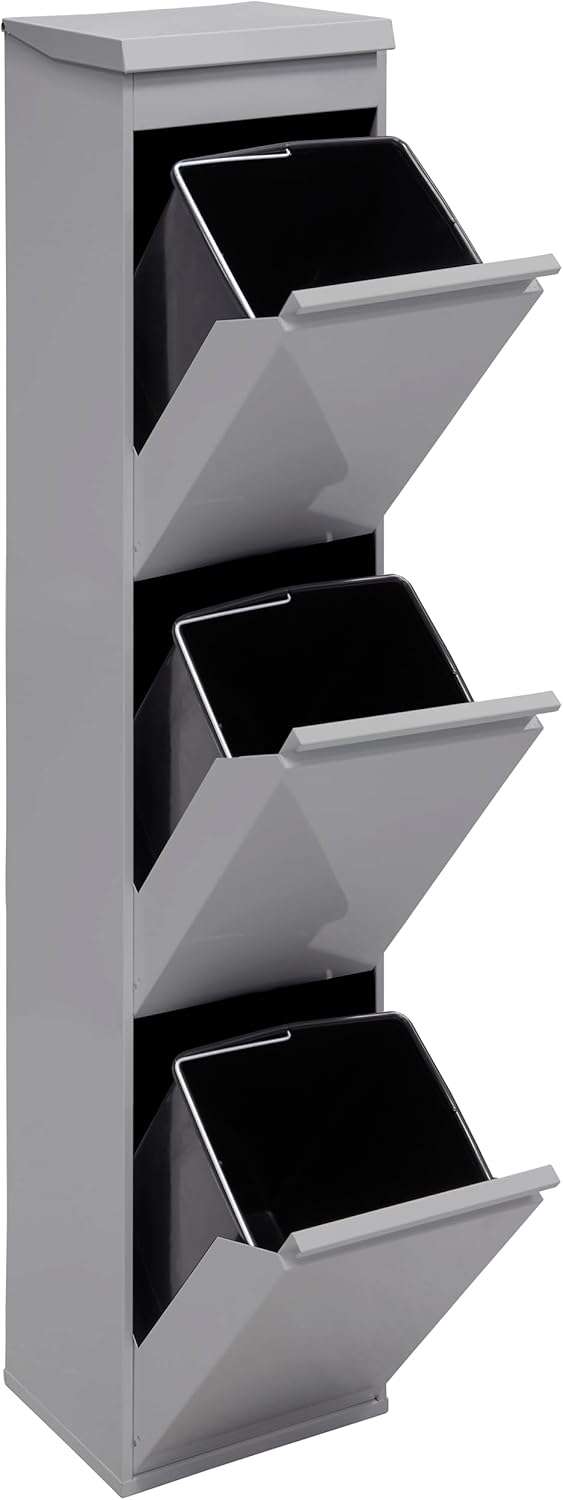 ARREGUI Top CR322-B Mülltrennsystem aus Stahl mit Aufbewahrungsbox mit Deckel | 3 Fächer Mülleimer f