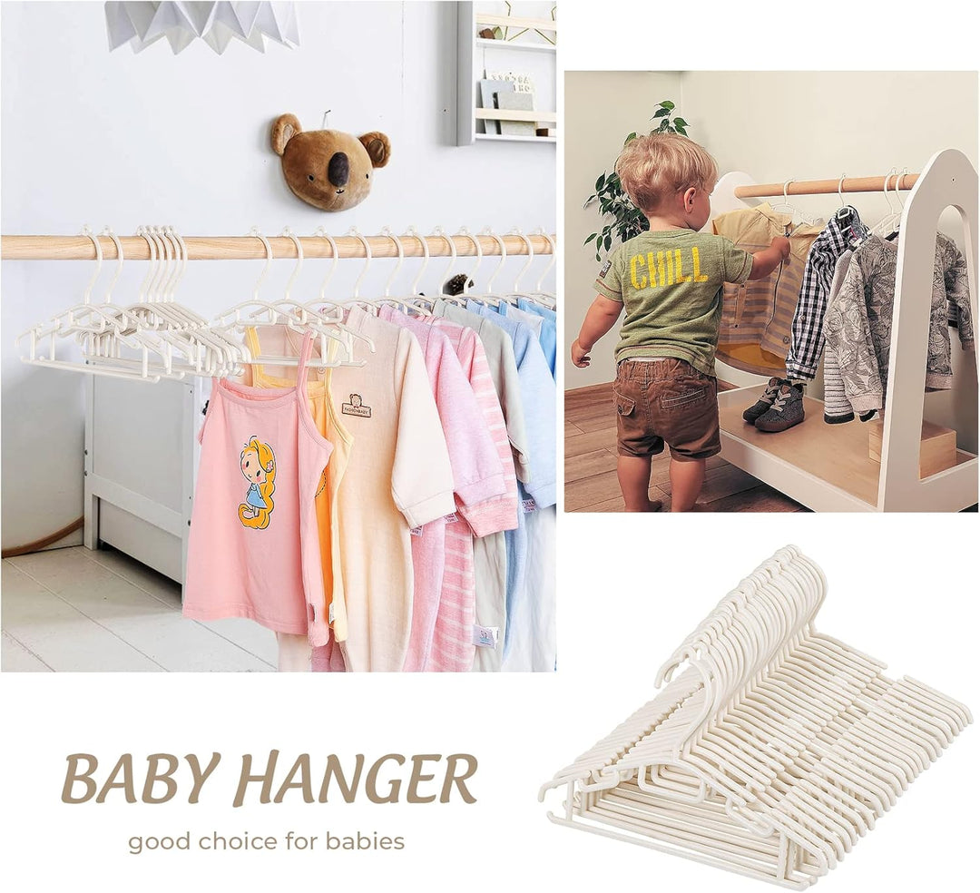 ilauke Kinder Kleiderbügel, 60 Stück 30cm Babykleiderbügel mit Hosensteg und 5 Kleiderbügelketten, K