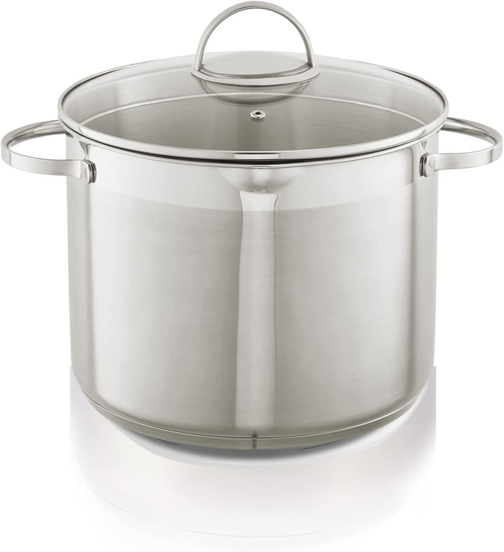 KHG Topf XXL Kochtopf 26 cm, 10 Liter Induktion, Edelstahl unbeschichtet inkl. Glasdeckel | hoher Su