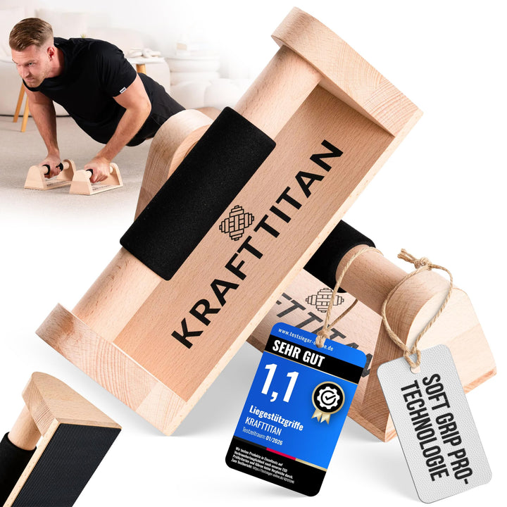 Liegestützgriffe aus Holz [Extrem rutschfest und komfortabel] | Perfekte Fitnessgeräte für Zuhause |