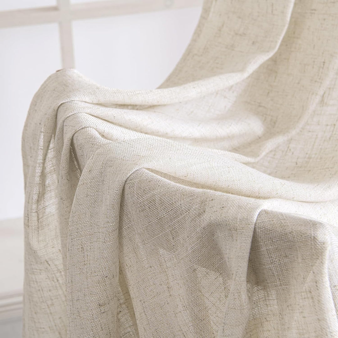 MIULEE Gardinen Vorhänge schlaufenschal Voile Vorhang Modern Leinenoptik Halbtransparent für Wohnzim