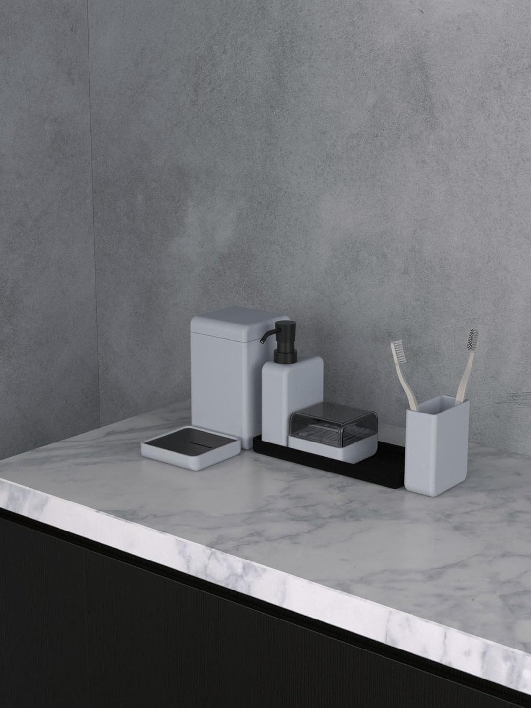 Marc O Polo Bad Accessoires The Edge Grey, Aufbewahrungsbehälter gross 10,5x10,5x17 cm Grau 10,5x10,