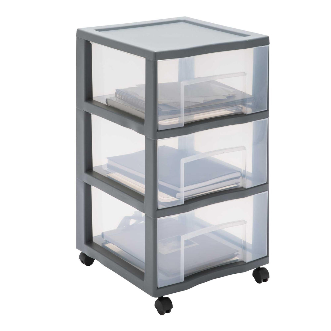 Sundis grosse Kommode auf Rädern TAG TOWER - 3 XL-Schubladen mit Etikettenhalter, Grau H 64,5 cm / 3