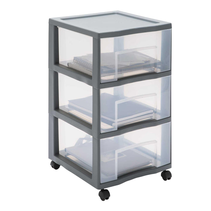 Sundis grosse Kommode auf Rädern TAG TOWER - 3 XL-Schubladen mit Etikettenhalter, Grau H 64,5 cm / 3
