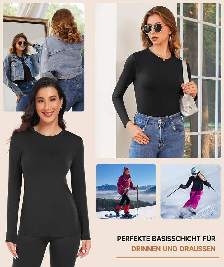 YADIFEN Thermounterwäsche Damen Thermo Oberteil Langarm Thermoshirt Warme Unterwäsche Winter Funktio