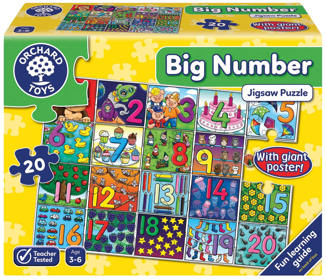 Orchard Toys Big Number Jigsaw Puzzle, 20 Piece 1-20 Educational Puzzle for Kids Ages 3-6, Develops
